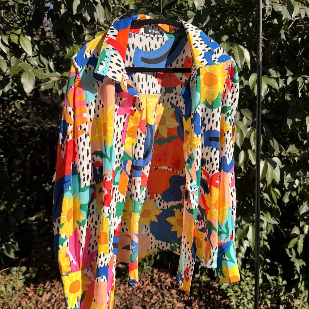 BTFBM Colorful Abstract Floral Blouse